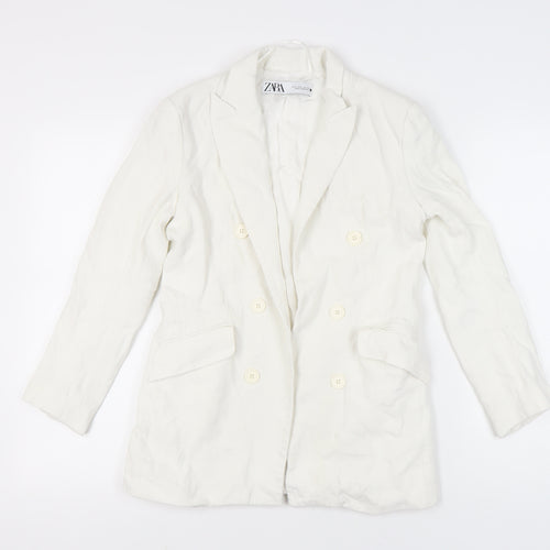 Zara Women White Size 8 Double-Breasted Blazer Jacket