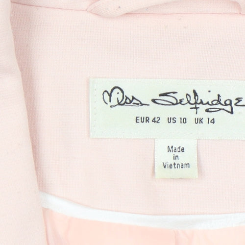 Miss Selfridge Women’s Pink Blazer UK 14 Shawl Lapel 3/4 Sleeve