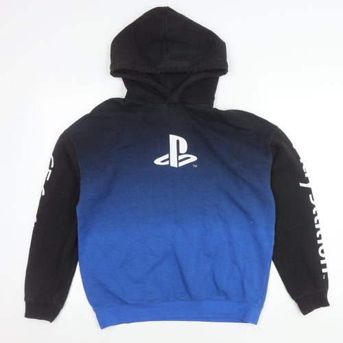 H&M Boys PlayStation Hoodie Black Blue 13-14 Years Pullover Cotton Blend