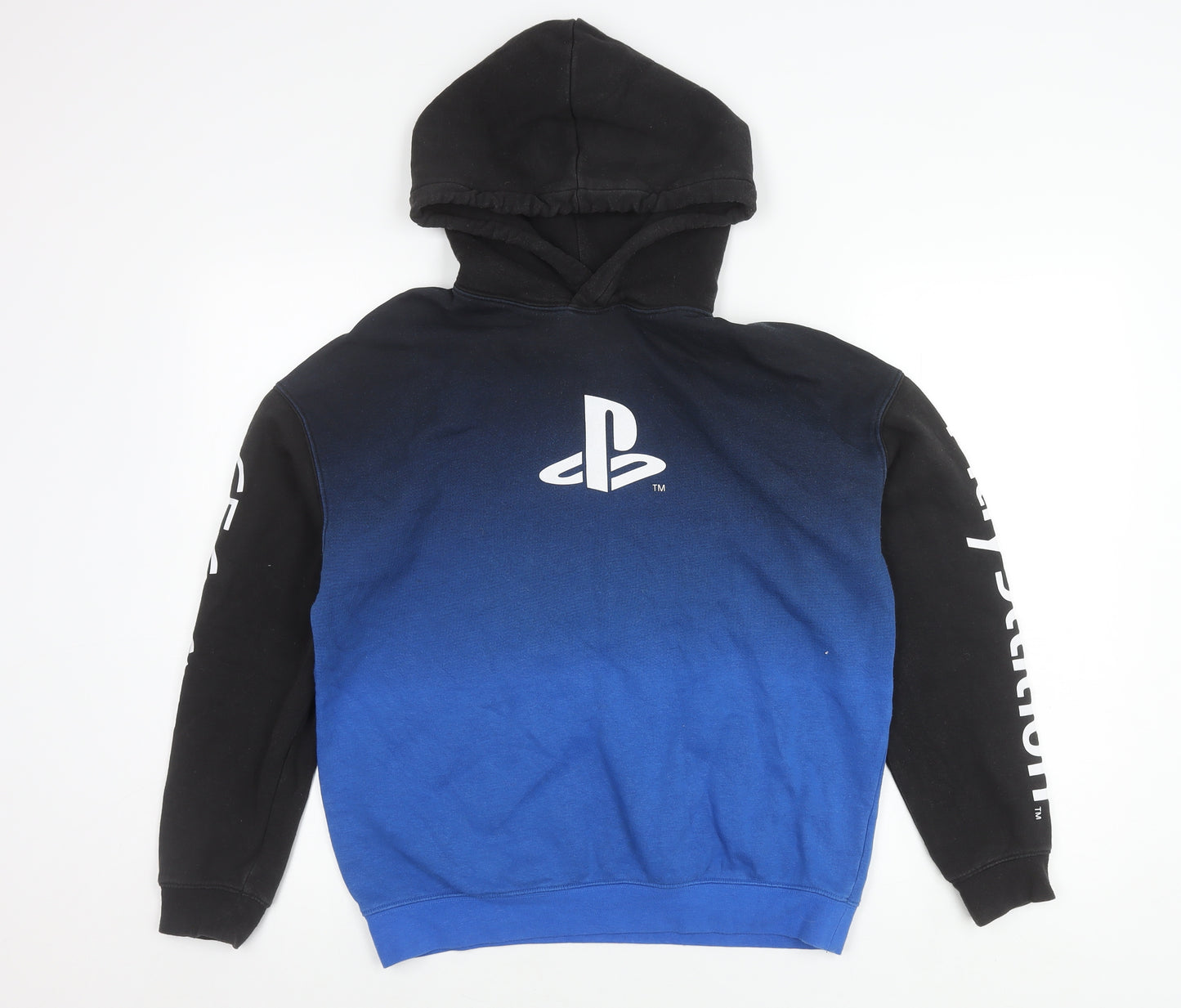 H&M Boys PlayStation Hoodie Black Blue 13-14 Years Pullover Cotton Blend