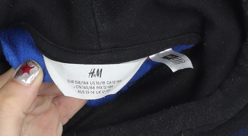 H&M Boys PlayStation Hoodie Black Blue 13-14 Years Pullover Cotton Blend