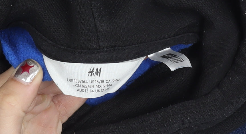H&M Boys PlayStation Hoodie Black Blue 13-14 Years Pullover Cotton Blend