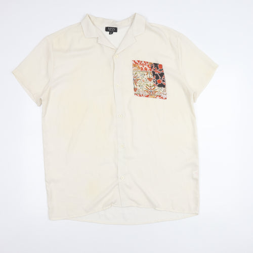 boohooMAN Men's White Short Sleeve Button-Up Shirt M Summer Casual
