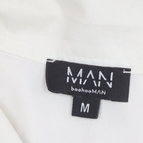 boohooMAN Men's White Short Sleeve Button-Up Shirt M Summer Casual