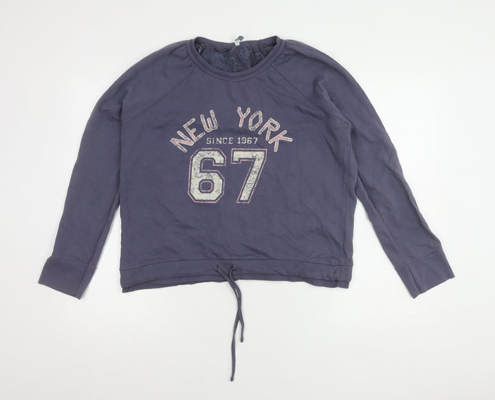 E-vie Girls Blue Pullover Sweatshirt Size 18Y Graphic Print Crew Neck