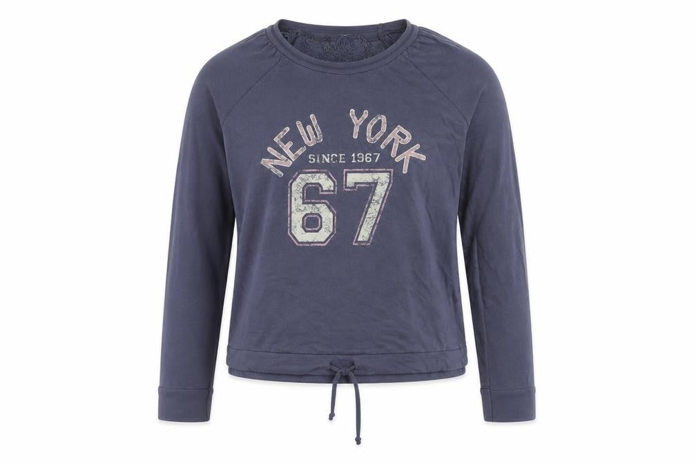 Front view of E-vie girls’ blue pullover sweatshirt size 18y graphic print crew neck