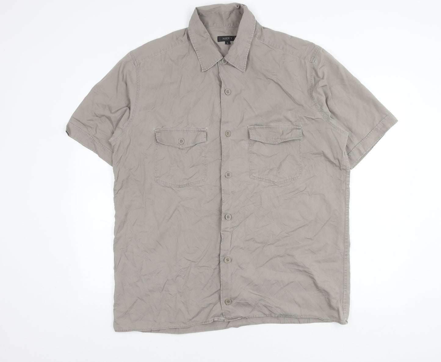 Next Men’s Grey Cotton Short Sleeve Button-Up Shirt L