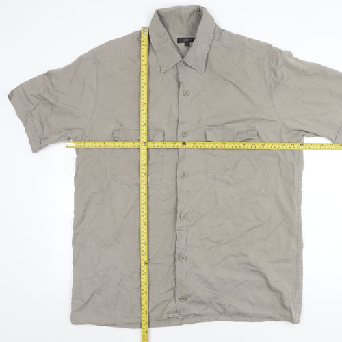 Next Men’s Grey Cotton Short Sleeve Button-Up Shirt L