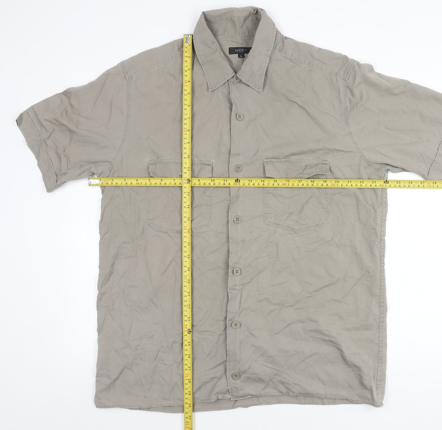 Next Men’s Grey Cotton Short Sleeve Button-Up Shirt L