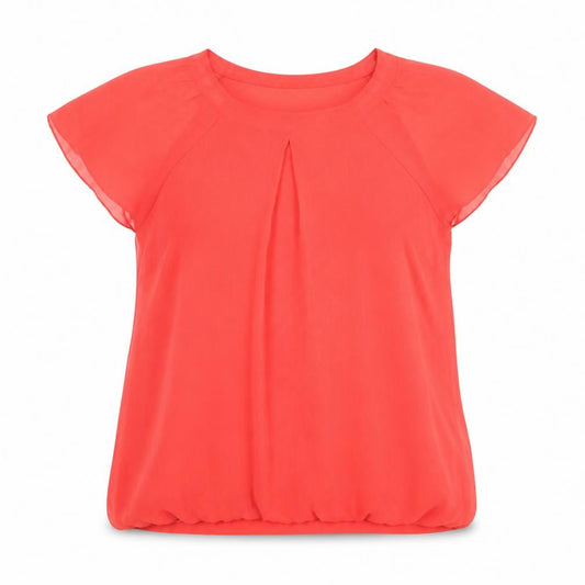 Front view of Papaya Women’s Red Chiffon Blouse, size UK 18, Scoop Neck Short Sleeve