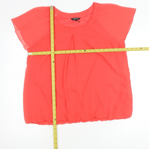 Papaya Women’s Red Chiffon Blouse Size 18 Scoop Neck Short Sleeve