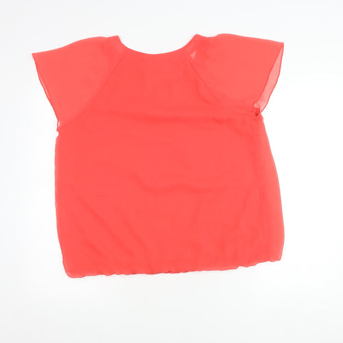 Papaya Women’s Red Chiffon Blouse Size 18 Scoop Neck Short Sleeve
