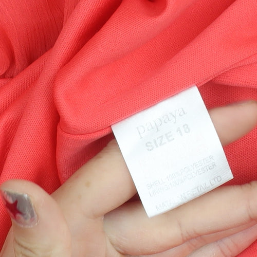 Papaya Women’s Red Chiffon Blouse Size 18 Scoop Neck Short Sleeve