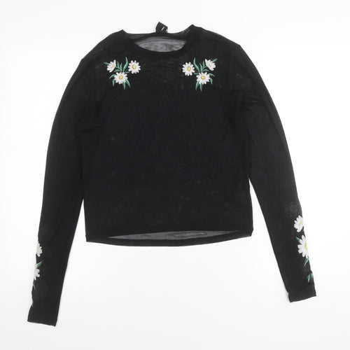 URBN Outfitters Womens Black Floral Embroidered Mesh Blouse M