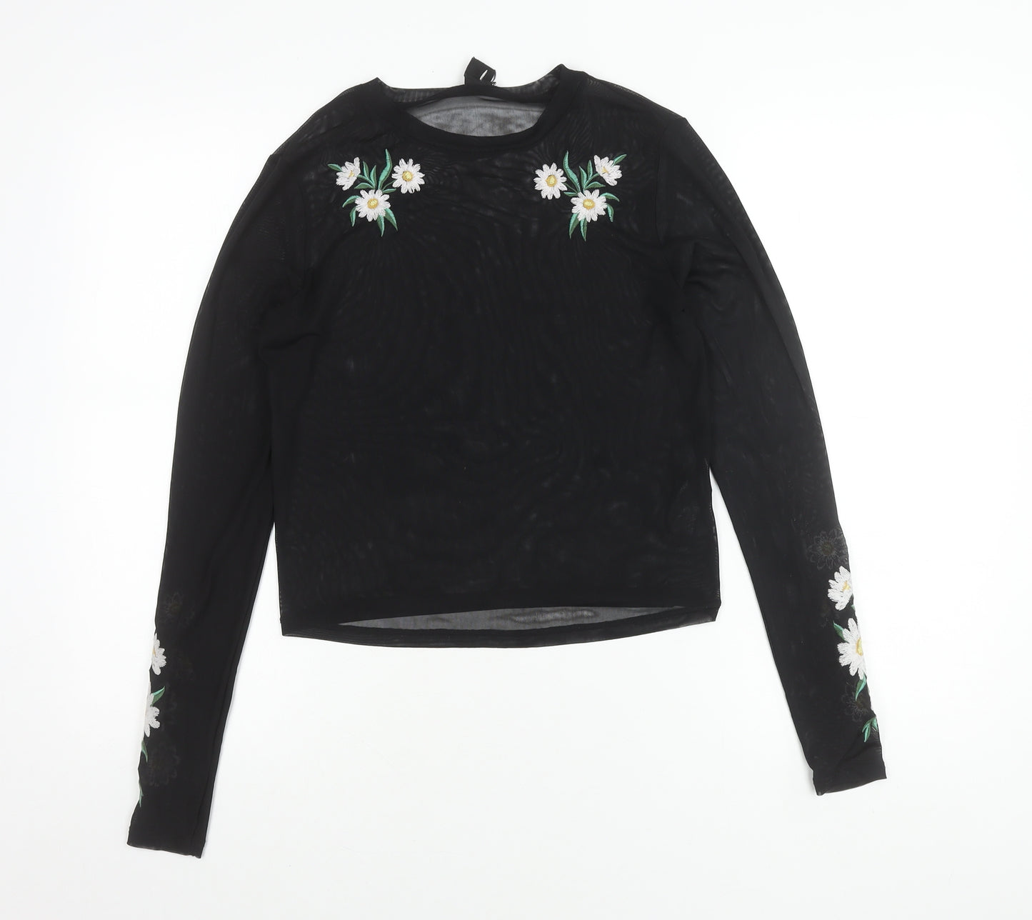 URBN Outfitters Womens Black Floral Embroidered Mesh Blouse M