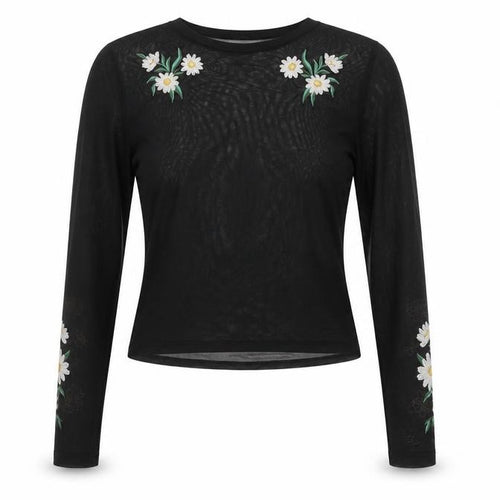 URBN Outfitters Womens Black Floral Embroidered Mesh Blouse M