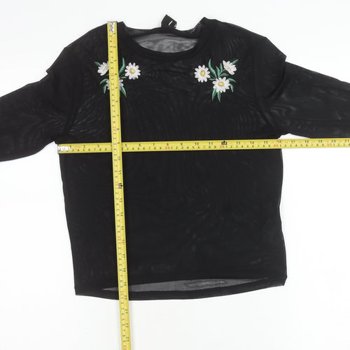 URBN Outfitters Womens Black Floral Embroidered Mesh Blouse M