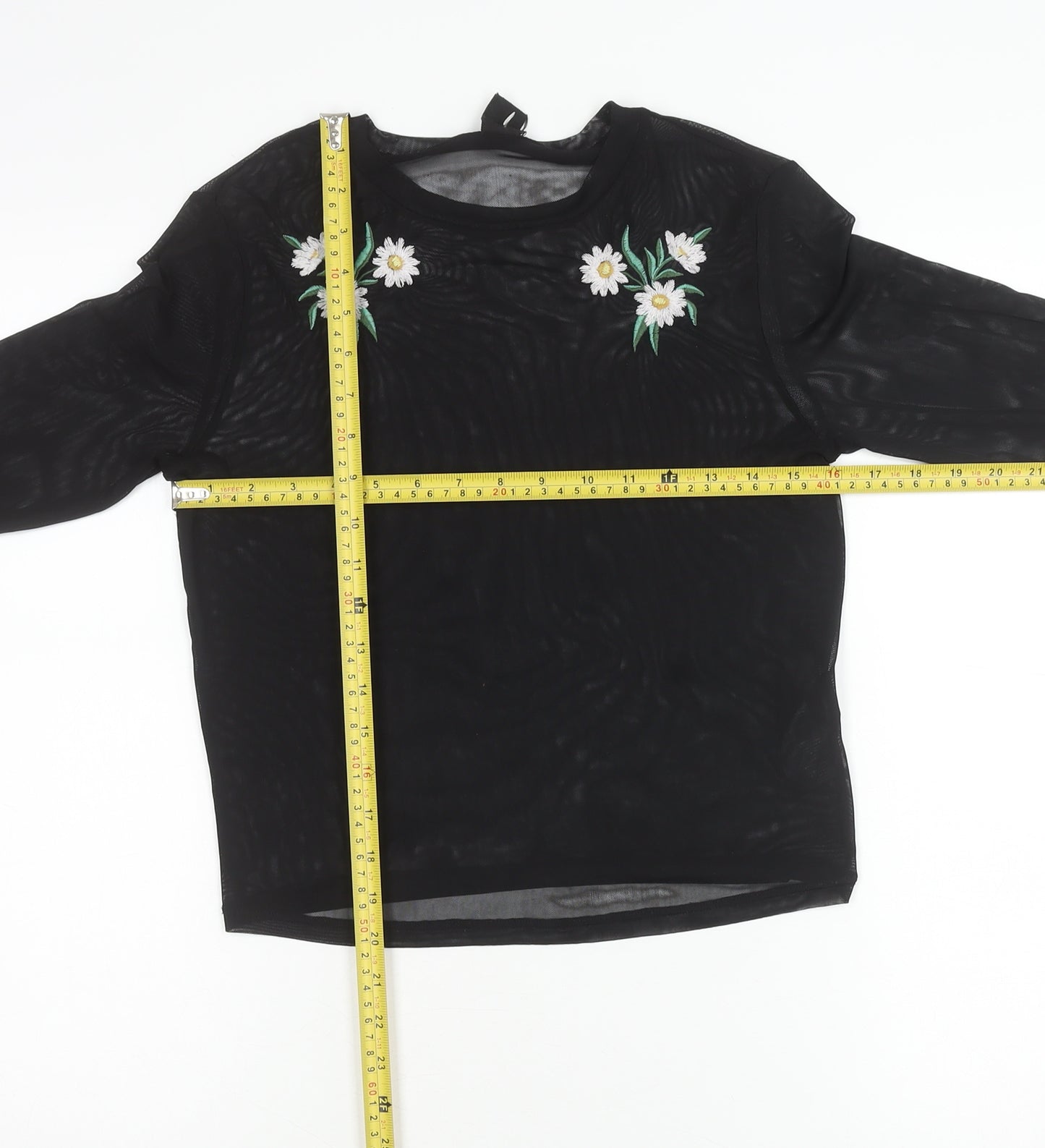URBN Outfitters Womens Black Floral Embroidered Mesh Blouse M