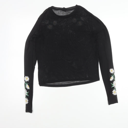 URBN Outfitters Womens Black Floral Embroidered Mesh Blouse M