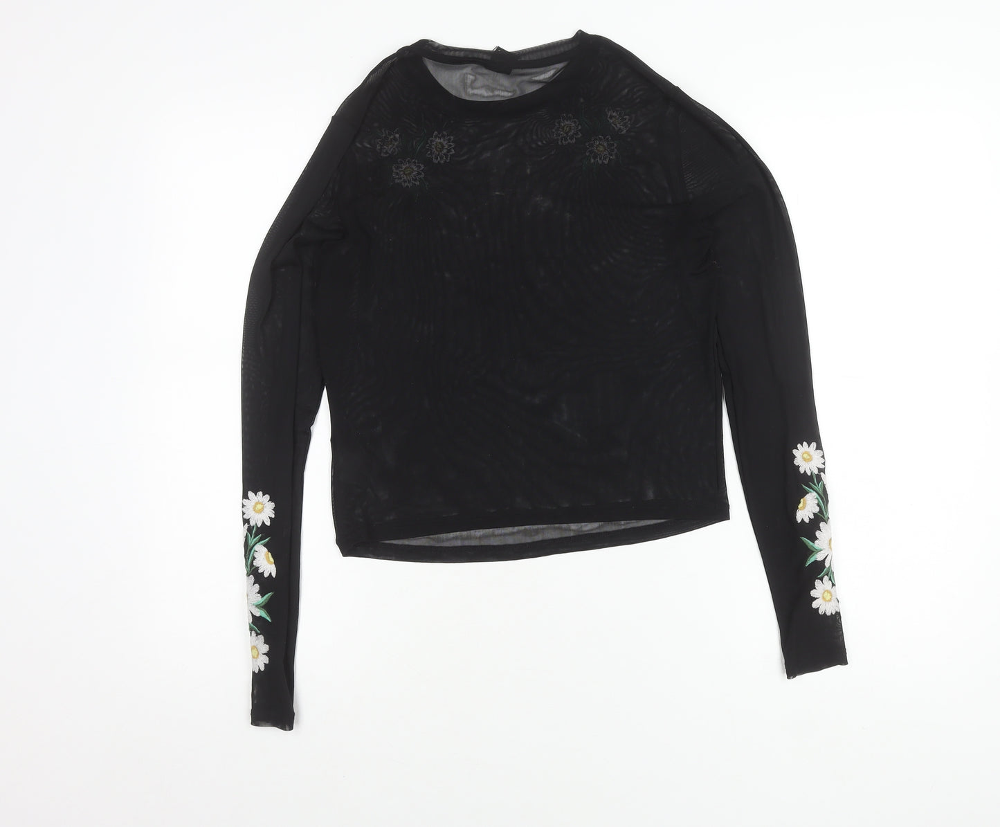 URBN Outfitters Womens Black Floral Embroidered Mesh Blouse M