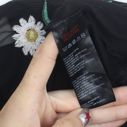 URBN Outfitters Womens Black Floral Embroidered Mesh Blouse M