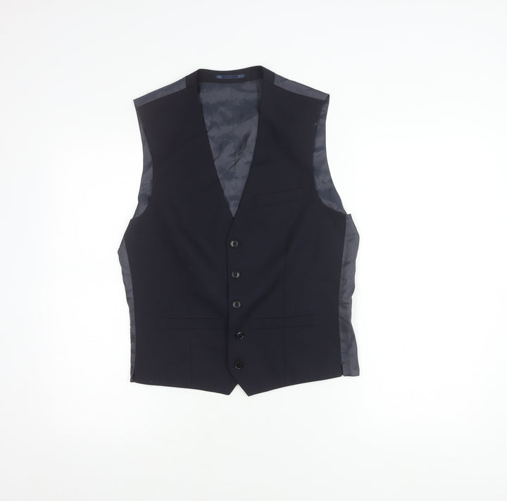 Next Men's Blue Wool Waistcoat Size 36 Classic Formal