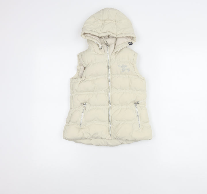 Tokyo Laundry Girls Beige Puffer Hooded Gilet Waistcoat Size 7 Years