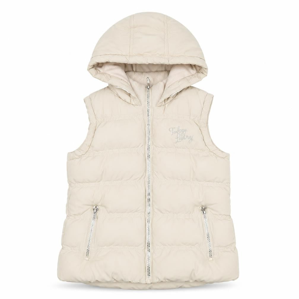 Tokyo Laundry Girls Beige Puffer Hooded Gilet Waistcoat Size 7 Years