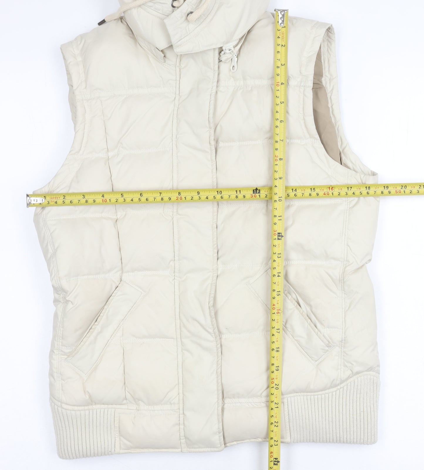 Jackpot Women Beige Hooded Puffer Waistcoat M Quilted Winter