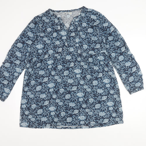 Seasalt Womens Blue Floral Tunic Blouse Size 14 Cotton Long Sleeve
