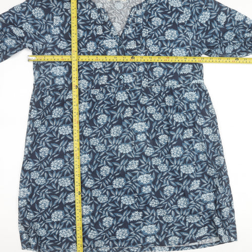 Seasalt Womens Blue Floral Tunic Blouse Size 14 Cotton Long Sleeve