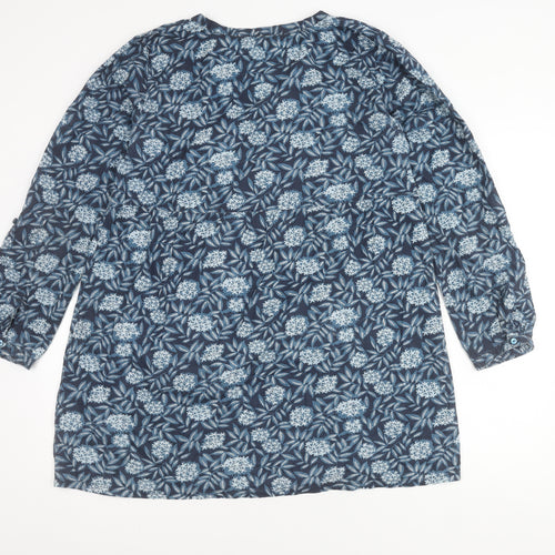 Seasalt Womens Blue Floral Tunic Blouse Size 14 Cotton Long Sleeve
