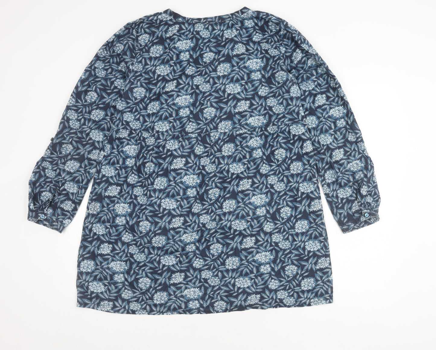 Seasalt Womens Blue Floral Tunic Blouse Size 14 Cotton Long Sleeve
