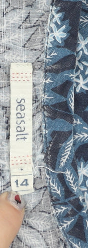 Seasalt Womens Blue Floral Tunic Blouse Size 14 Cotton Long Sleeve