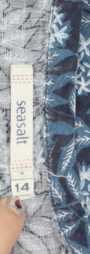 Seasalt Womens Blue Floral Tunic Blouse Size 14 Cotton Long Sleeve