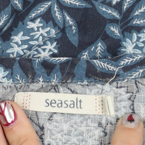 Seasalt Womens Blue Floral Tunic Blouse Size 14 Cotton Long Sleeve
