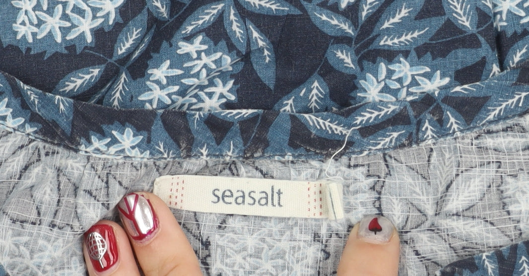 Seasalt Womens Blue Floral Tunic Blouse Size 14 Cotton Long Sleeve