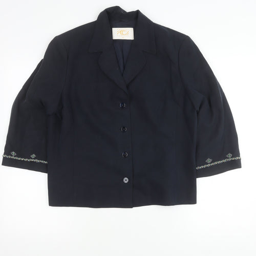 Country Casuals Women’s Blue Silk Suit Jacket Size 14 3/4 Sleeve Formal Blazer
