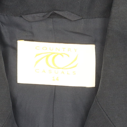Country Casuals Women’s Blue Silk Suit Jacket Size 14 3/4 Sleeve Formal Blazer