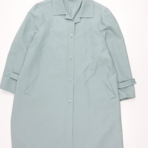 Awrayn Womens Blue Mid-Length Rain Coat Size 16 Button Up Classic
