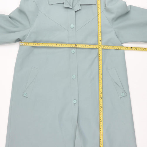 Awrayn Womens Blue Mid-Length Rain Coat Size 16 Button Up Classic