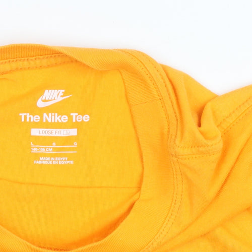 Nike Teens Yellow Loose Fit Cotton T-Shirt Size L Short Sleeve