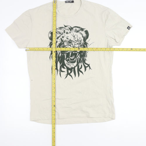 Afrika Joe Men's Beige Lion Graphic T-Shirt Size L Cotton Blend