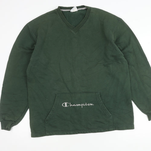 Champion Men’s Green Sweatshirt Size M Pullover V-Neck Logo