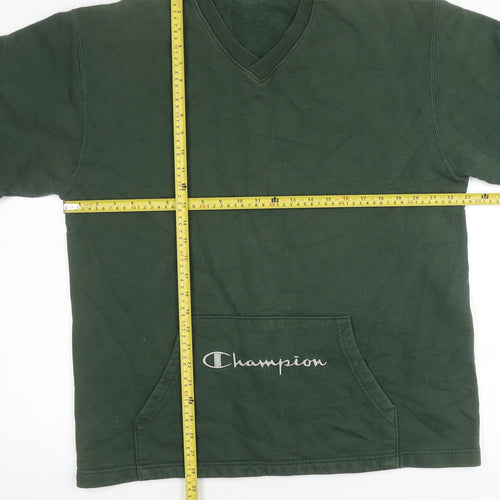 Champion Men’s Green Sweatshirt Size M Pullover V-Neck Logo