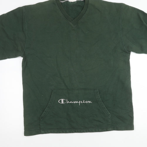 Champion Men’s Green Sweatshirt Size M Pullover V-Neck Logo