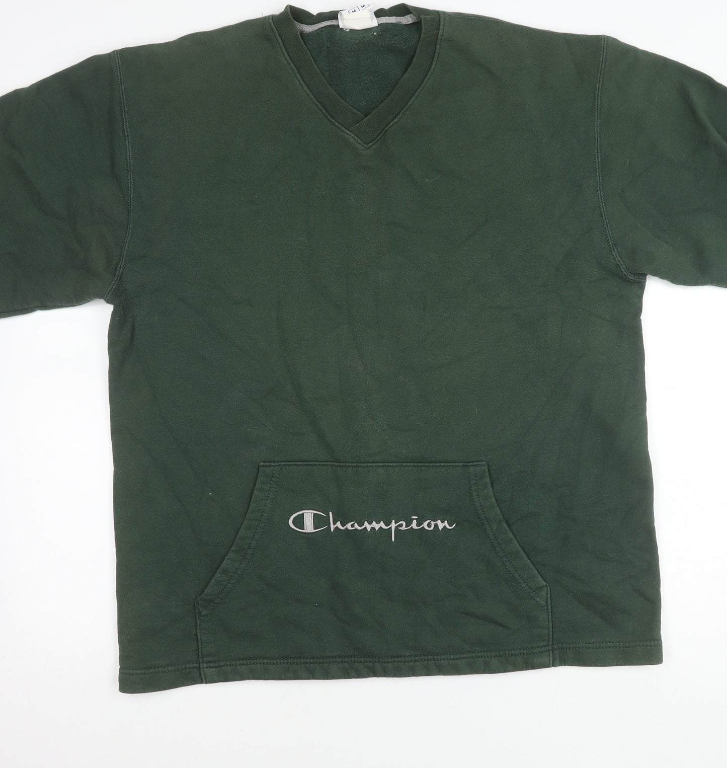 Champion Men’s Green Sweatshirt Size M Pullover V-Neck Logo