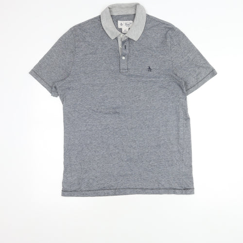 Penguin Mens Grey Cotton Polo Shirt L Short Sleeve Logo