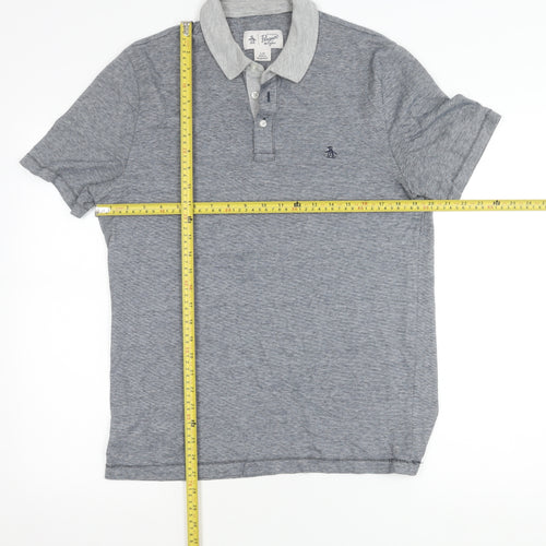 Penguin Mens Grey Cotton Polo Shirt L Short Sleeve Logo