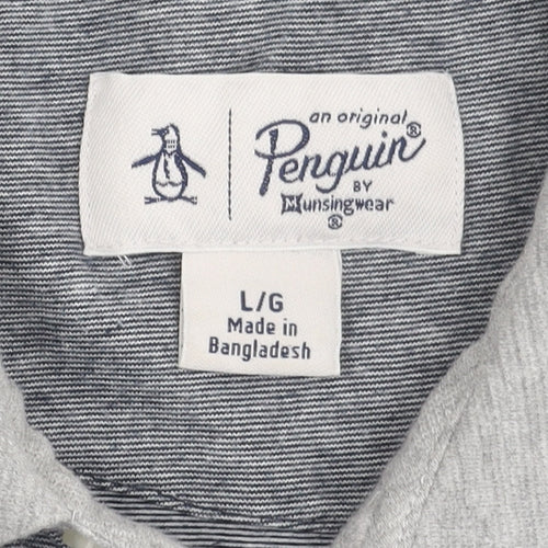 Penguin Mens Grey Cotton Polo Shirt L Short Sleeve Logo